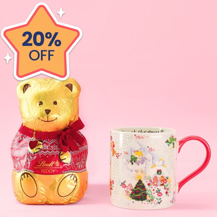 Cath Kidston Care Bears Xmas Mug & Lindt Milk Chocolate Teddy Bear 200g