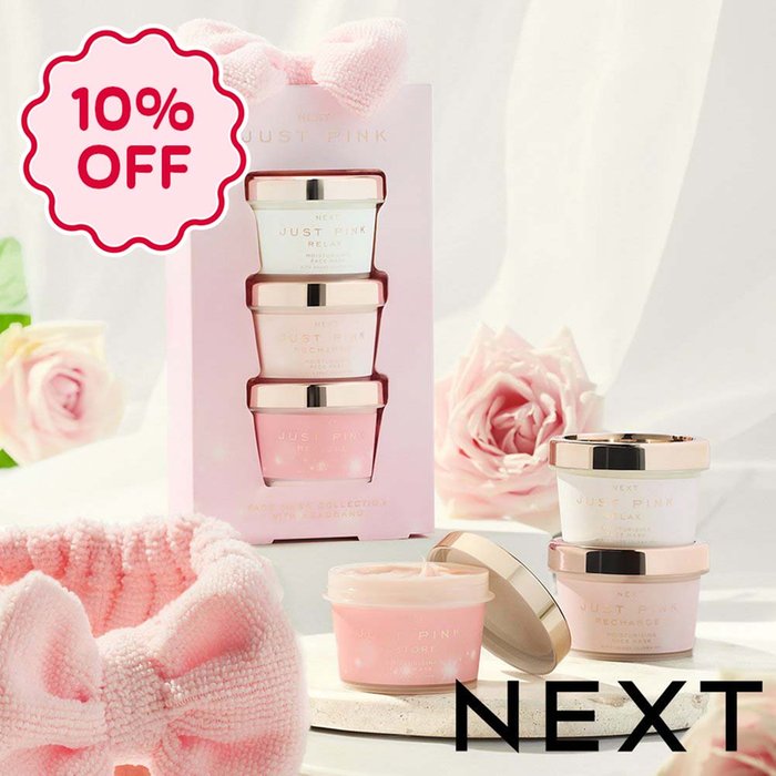NEXT Set of 3 Just Pink Face Masks and Bow Headband Gift Set