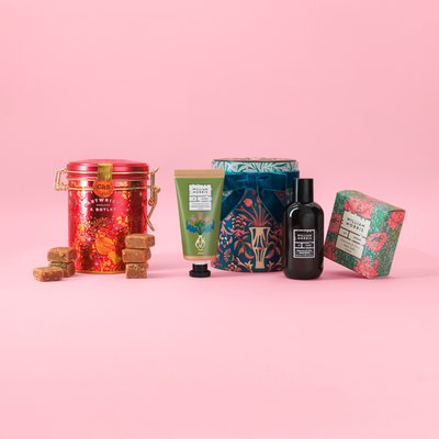 Cartwright & Butler Christmas Fudge Tin and William Morris Bath & Body Care