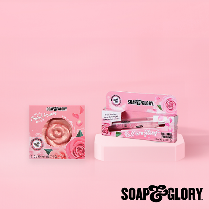 Soap & Glory Roll on the Glory Rollerball Fragrance 10ml & Petal Power Bath Bomb Fizzer