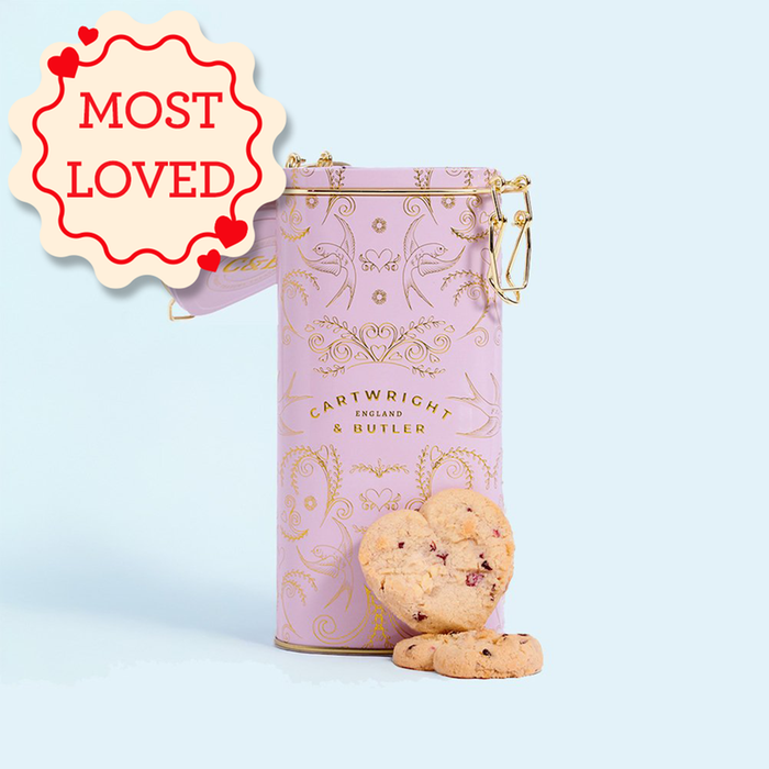 Cartwright & Butler Raspberry & White Chocolate Shortbread in Heart Shaped Tin