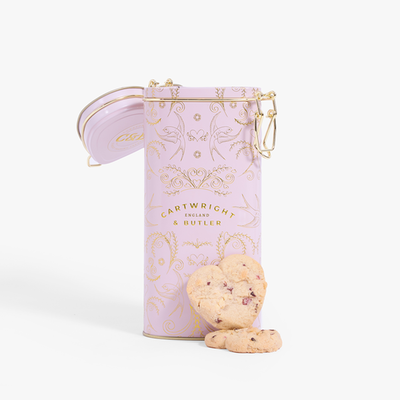 Cartwright & Butler Raspberry & White Chocolate Shortbread in Heart Shaped Tin