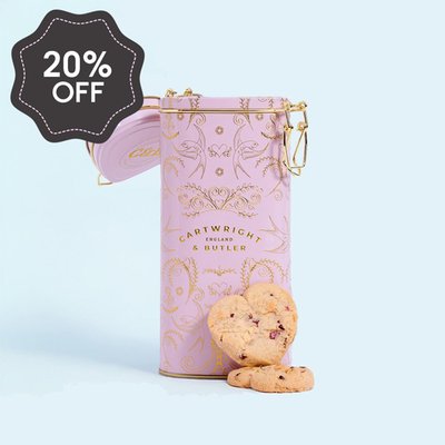 Cartwright & Butler Raspberry & White Chocolate Shortbread in Heart Shaped Tin