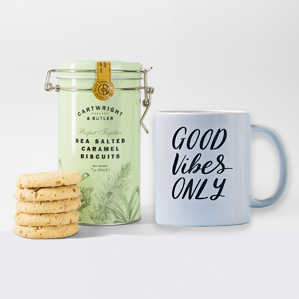Cartwright & Butler Good Vibes Mug & Biscuits