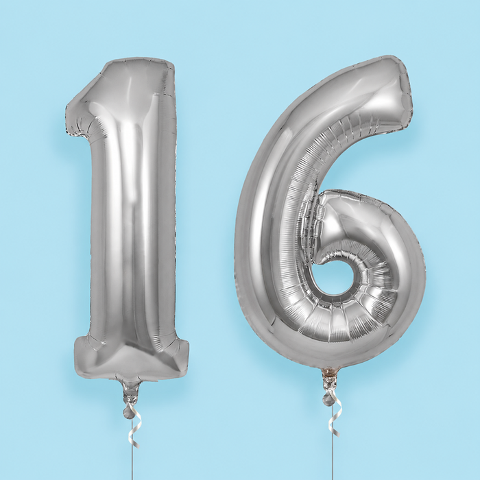 Number 16 Giant Silver Milestone Balloon