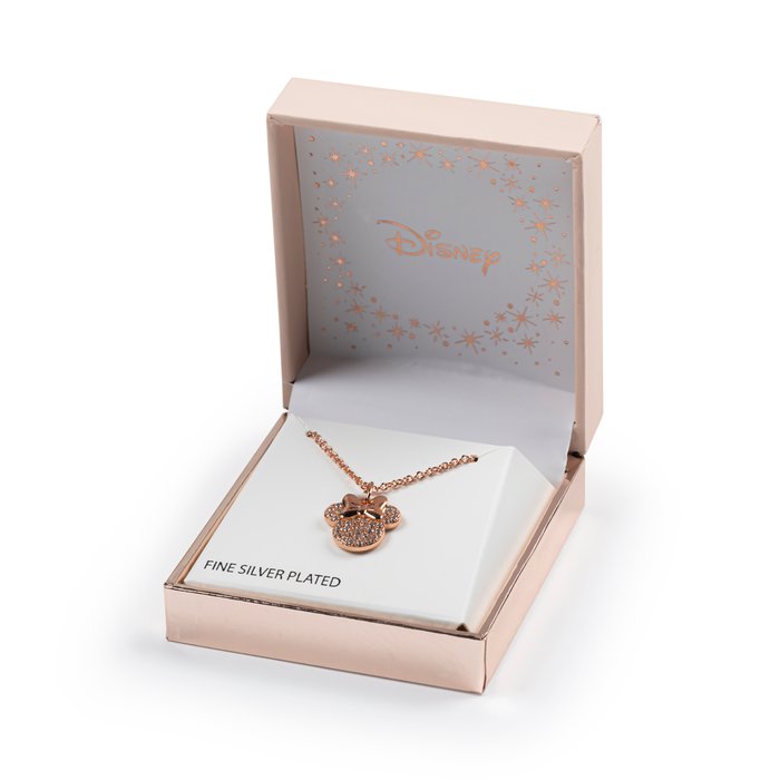 Disney Minnie Mouse Rose Gold Silver Plated Brass CZ Stone Set Necklace