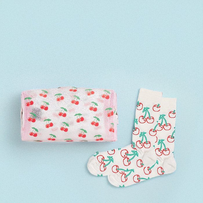 Cherry Makeup Bag & Socks Gift Set 