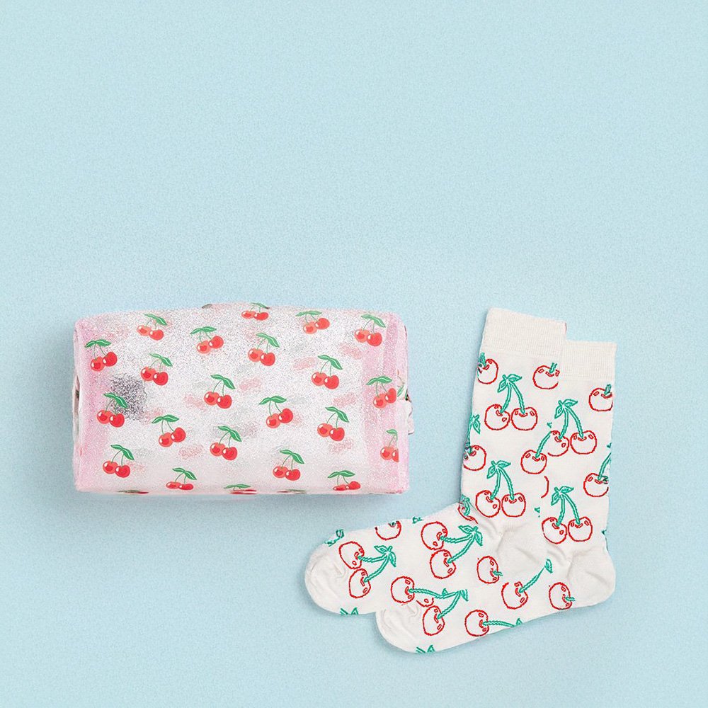 Skinnydip Cherry Makeup Bag & Socks Gift Set