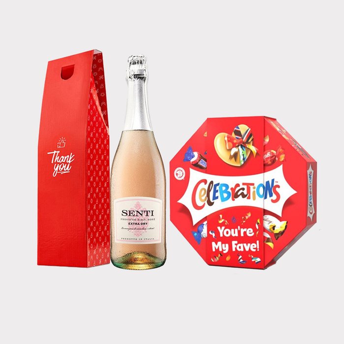 Thank You Senti Prosecco Rose Extra Dry Gift Box & Celebrations Centrepiece 'You're My Fave' 385g