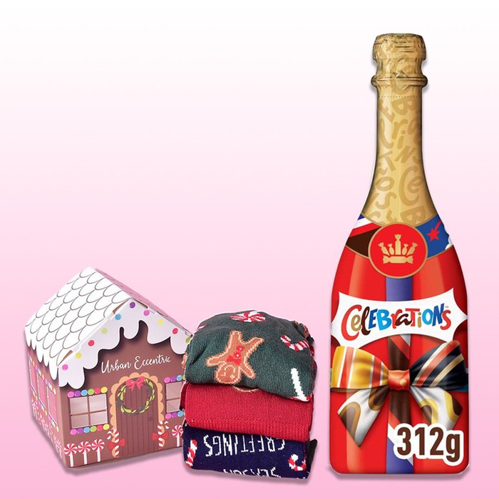 Gingerbread House Socks & Celebrations Bottle Gift Set