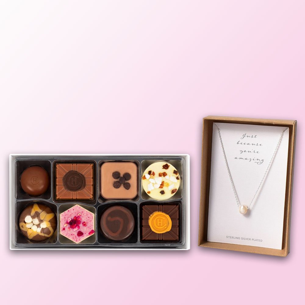Hotel Chocolat Everything Pocket & Because You're Amazing Necklace Chocolates