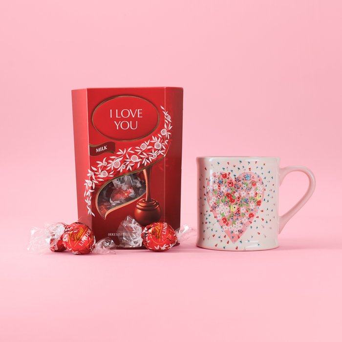 Cath Kidston Heart Flower Burst Mollie Mug & Lindor I Love You Chocolates