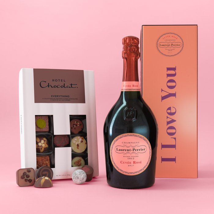 Hotel Chocolat H-Box 150g & I Love You Laurent Perrier Rose Gift Tin 75cl