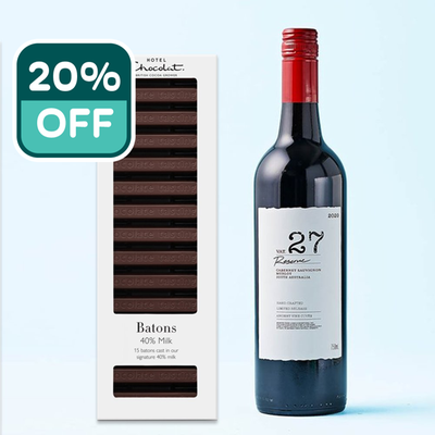 Hotel Chocolat 40% Milk Chocolate Batons & VAT 27 Reserve Cabernet Sauvignon Merlot
