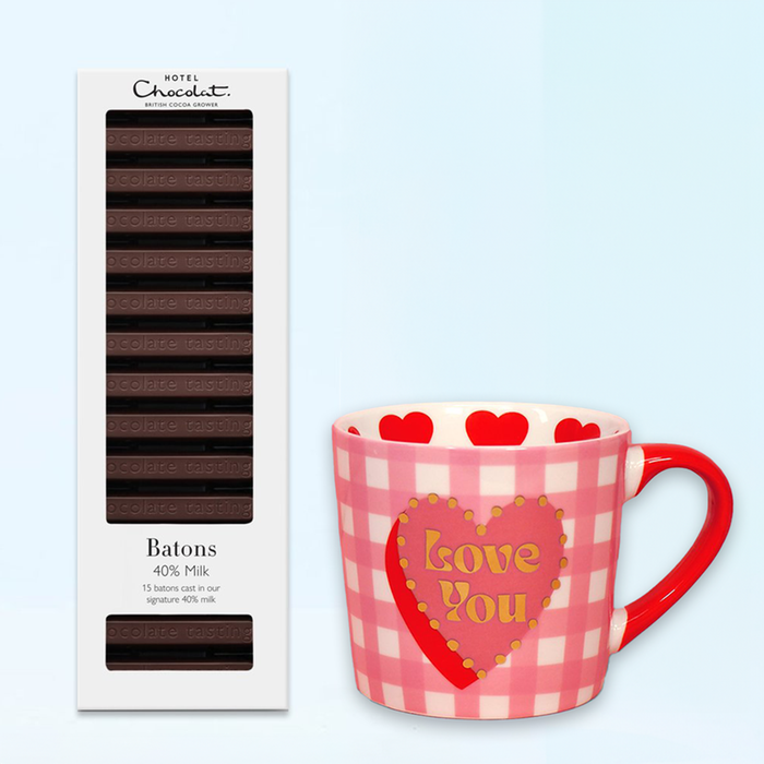Hotel Chocolat 40% Milk Chocolate Batons & Eleanor Bowmer Love You Mug