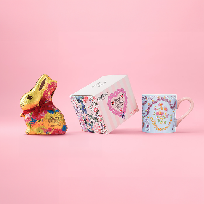 Cath Kidston Spring Floral Mug & Lindt Flower Milk Chocolate Gold Bunny 200g