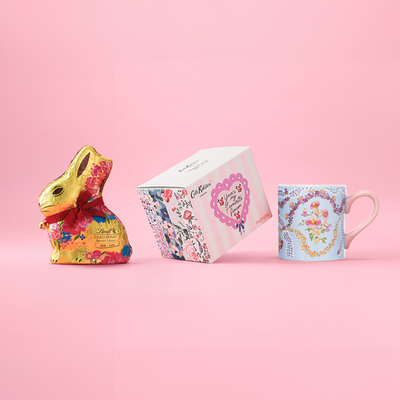 Cath Kidston Spring Floral Mug & Lindt Flower Milk Chocolate Gold Bunny 200g