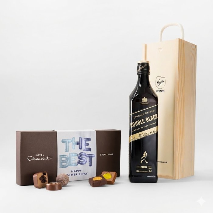 Hotel Chocolat Happy Father's Day 9 Pack & Johnnie Walker Double Black Gift Box