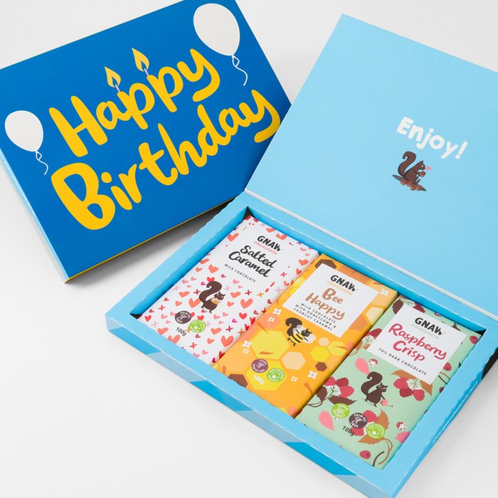 Gnaw Happy Birthday Letterbox Chocolates 300g (Contains 3 Bars)