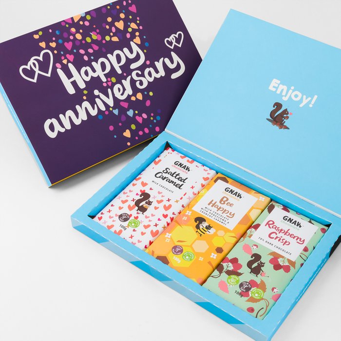 Gnaw Anniversary Letterbox Chocolates 300g (Contains 3 Bars)