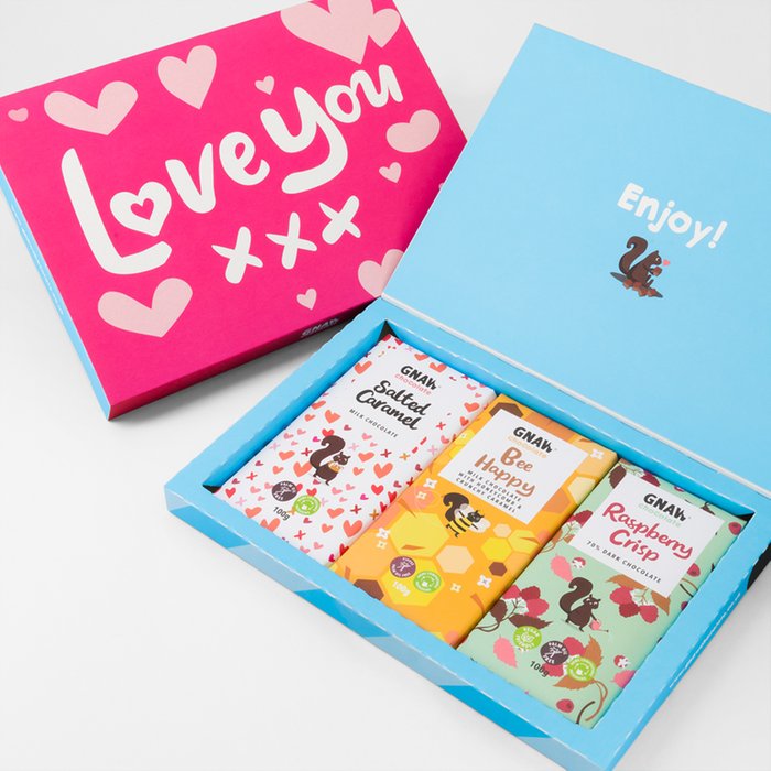Gnaw Love You Letterbox Chocolates 300g (Contains 3 Bars)