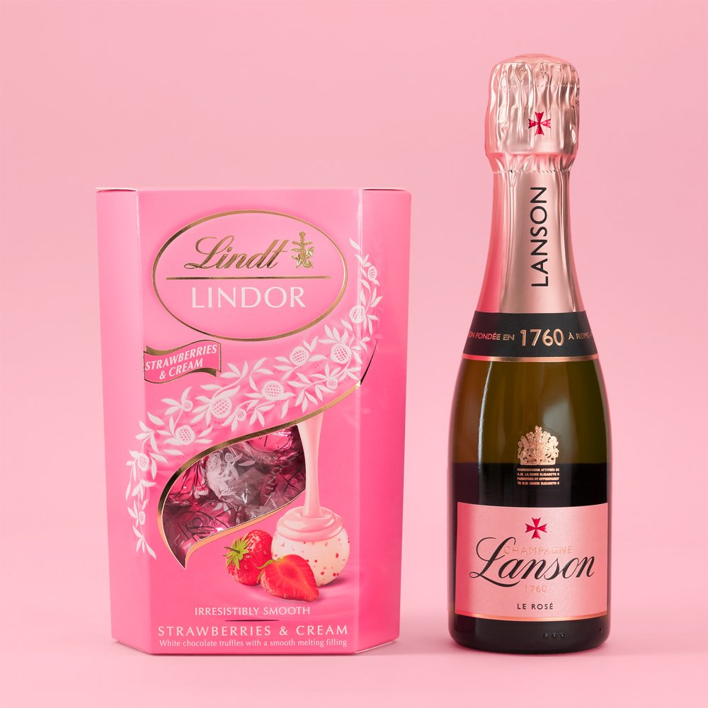 Lindor Lanson Rose Champagne With Strawberries And Cream Truffles