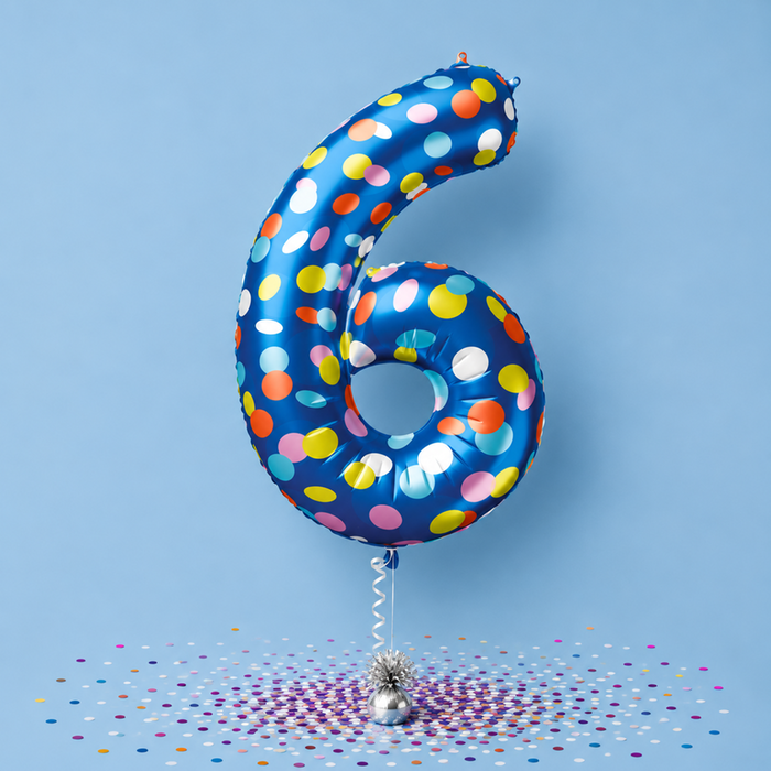 Giant Number 6 Colourful Spots Foil Balloon