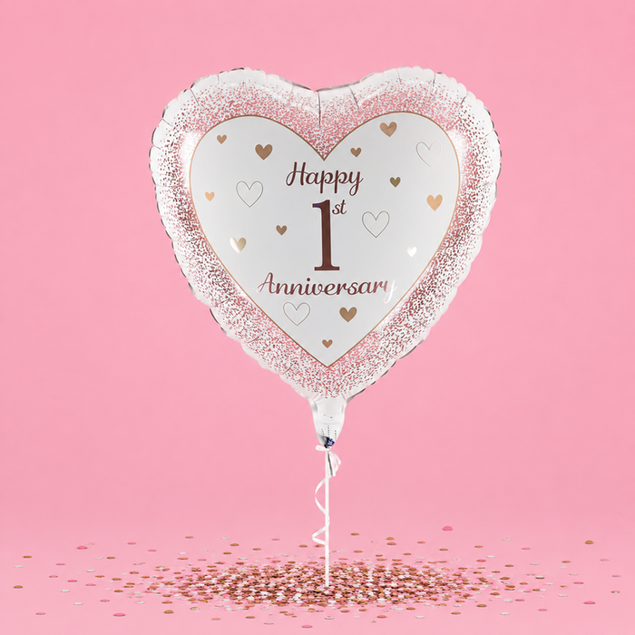 Happy 1st Anniversary Heart Rose Gold Balloon