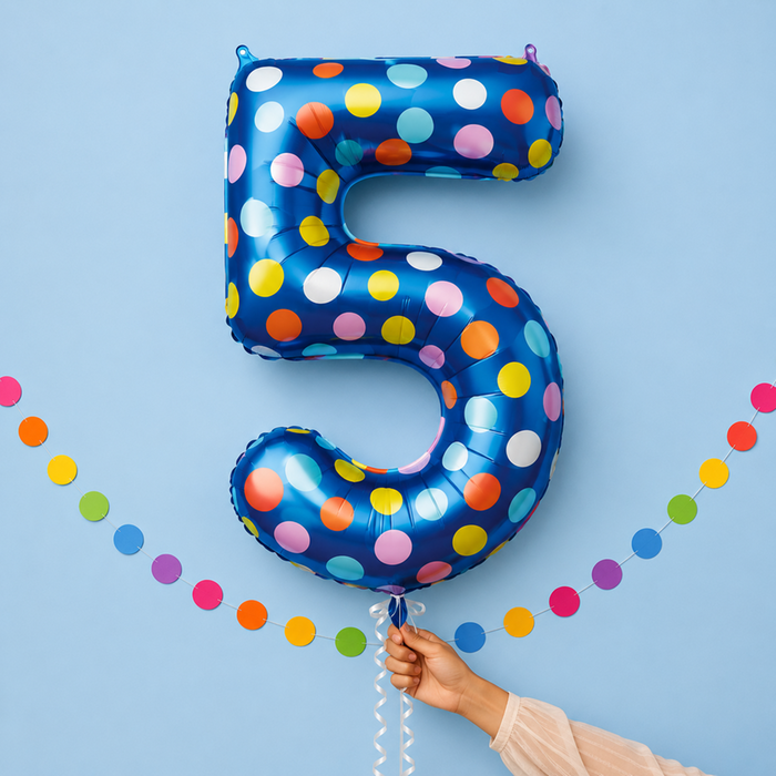 Giant Number 5 Colourful Spots Foil Balloon