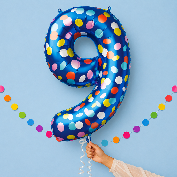 Giant Number 9 Colourful Spots Foil Balloon