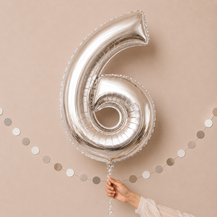 Giant Number 6 Silver Balloon