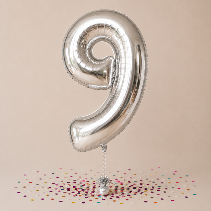 Giant Number 9 Silver Balloon