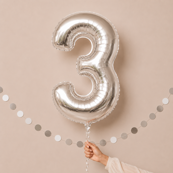 Giant Number 3 Silver Balloon