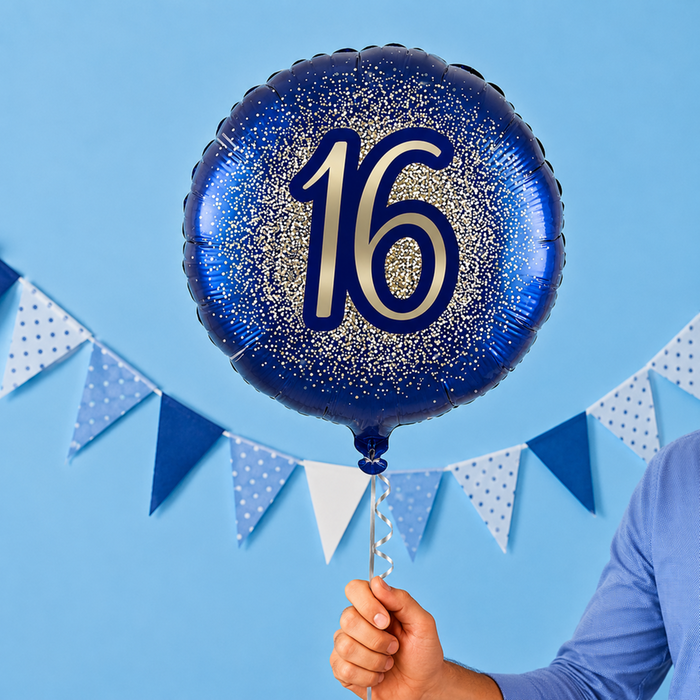 16th Birthday Metallic Glitter Navy Gold Balloon