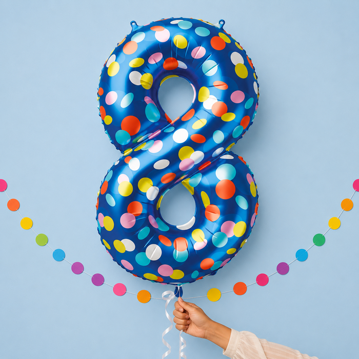 Giant Number 8 Colourful Spots Foil Balloon