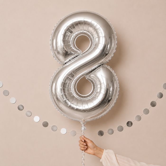 Giant Number 8 Silver Balloon