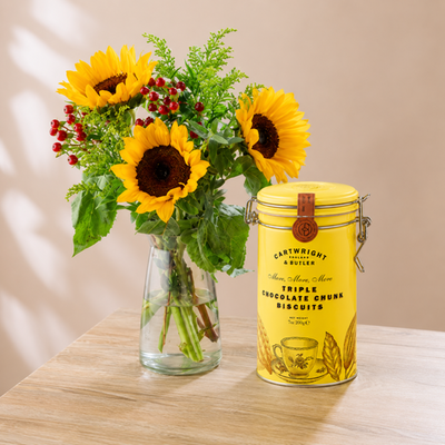 The Sunflower Bouquet & Cartwright & Butler Triple Chocolate Chunk Tin