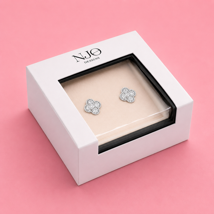 Sterling Silver Cz Clover Stud Earrings by NJO