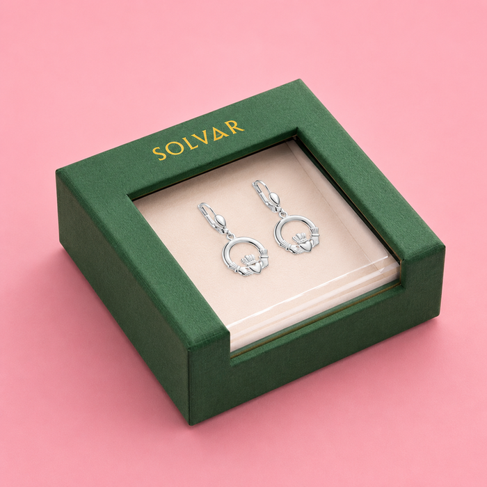 Sterling Silver Claddagh Drop Earrings by Solvar