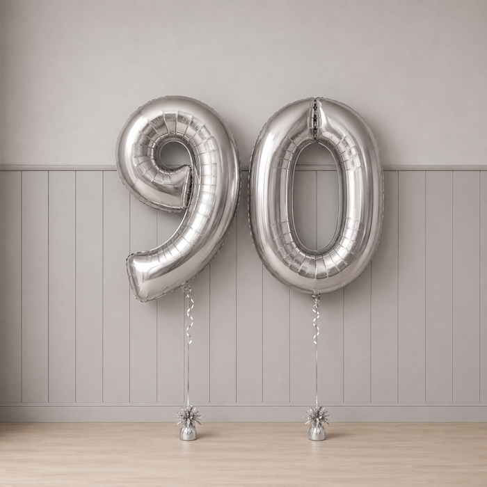 Giant Number 90 Silver Milestone Balloons
