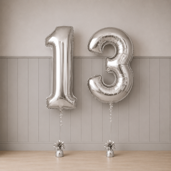 Giant Number 13 Silver Milestone Balloons