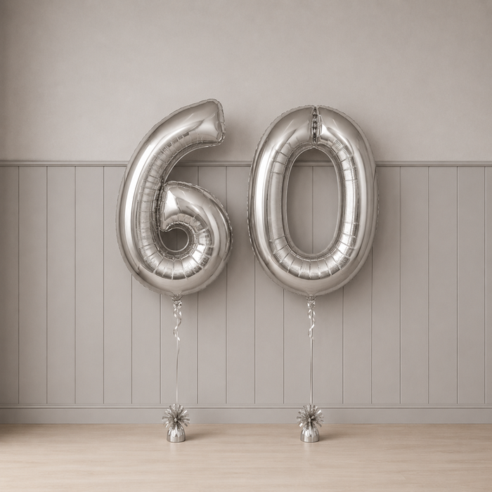 Giant Number 60 Silver Milestone Balloons