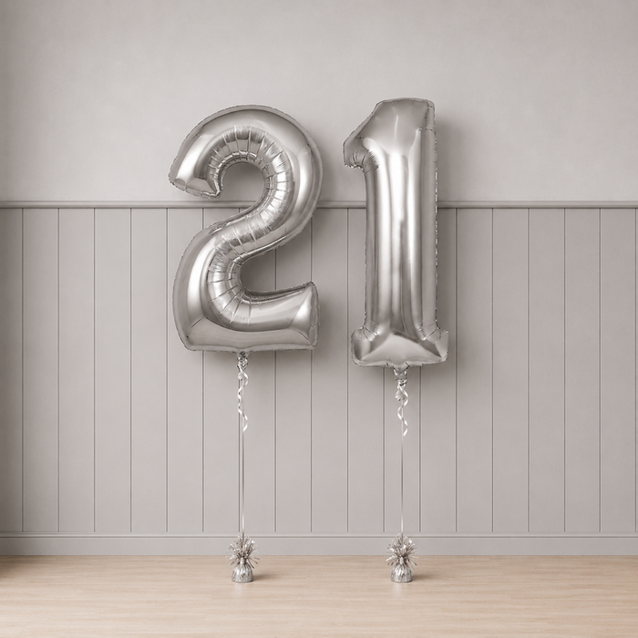 Giant Number 21 Silver Milestone Balloons