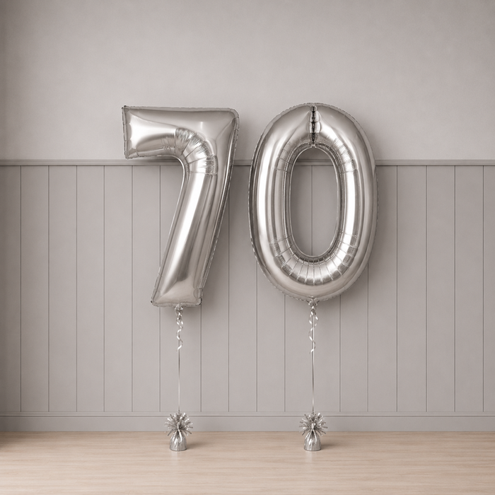 Giant Number 70 Silver Milestone Balloons