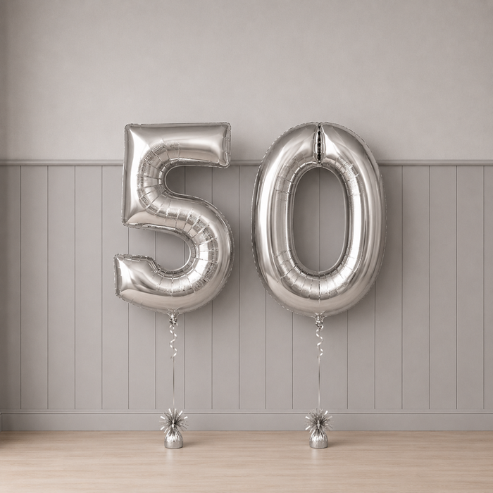 Giant Number 50 Silver Milestone Balloons