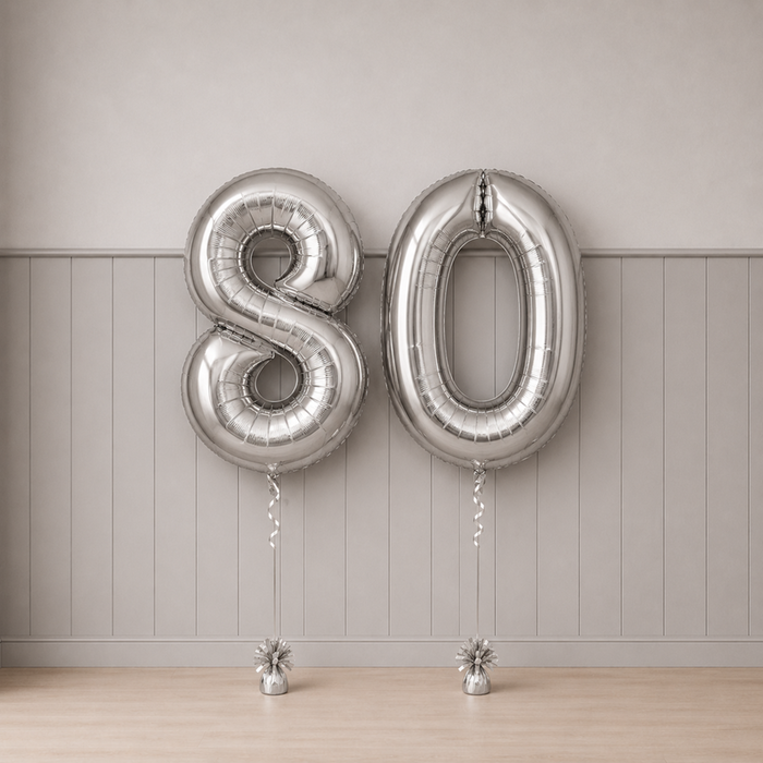 Giant Number 80 Silver Milestone Balloons