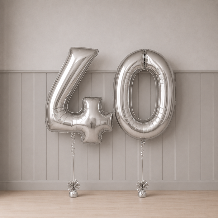 Giant Number 40 Silver Milestone Balloons