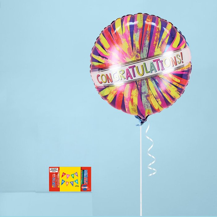 Congratulations Multi Coloured Balloon and Chocolate Gift Set