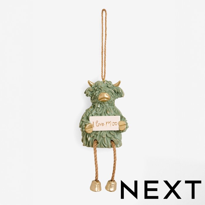 NEXT Green Hamish The Highland Cow I Love Moo Hanging Decoration