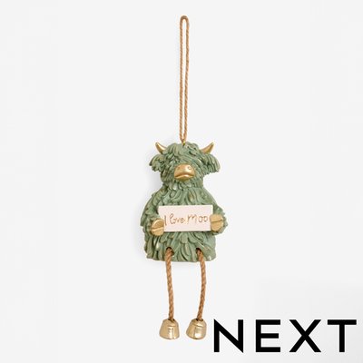 NEXT Green Hamish The Highland Cow I Love Moo Hanging Decoration